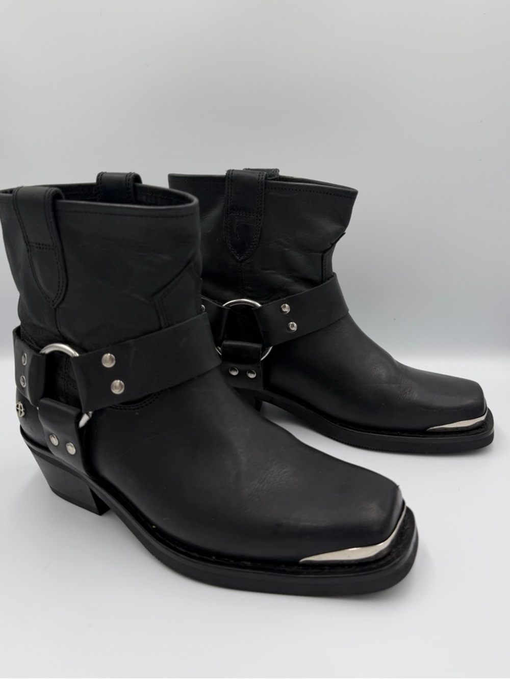 Anine Bing Black Leather Moto Buckle Ankle Boots